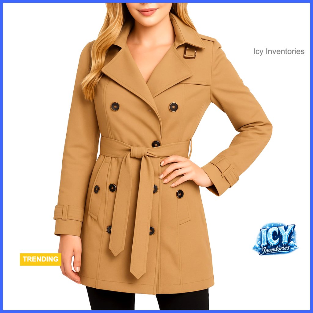 Lightweight Softshell Trench Coat With Hood And Belt, Polyester Blend
